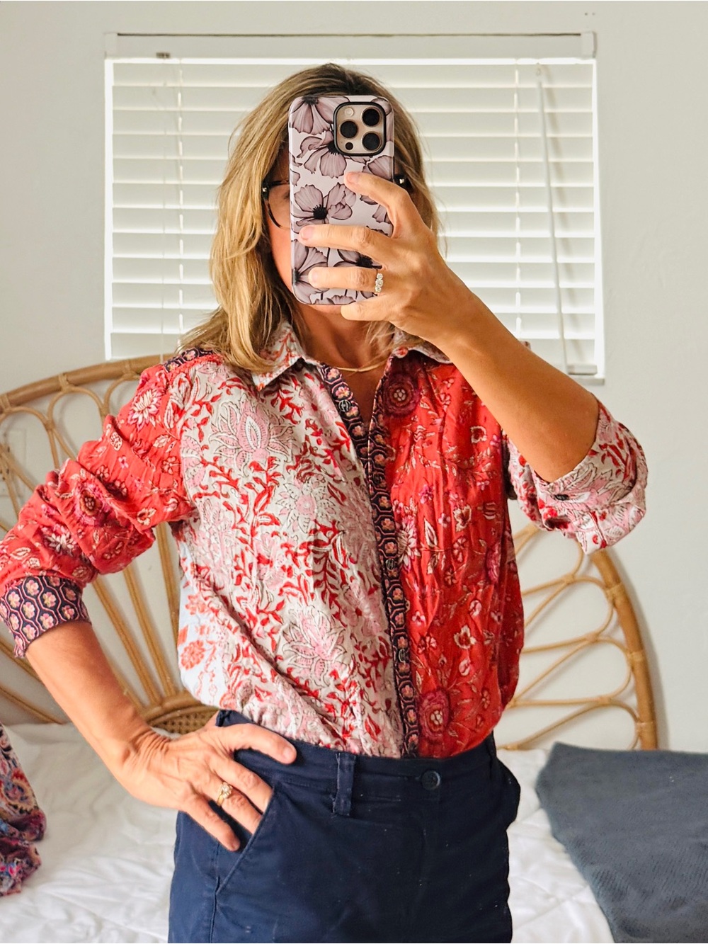 Sundance Red Patchwork Floral Button-Down Shirt